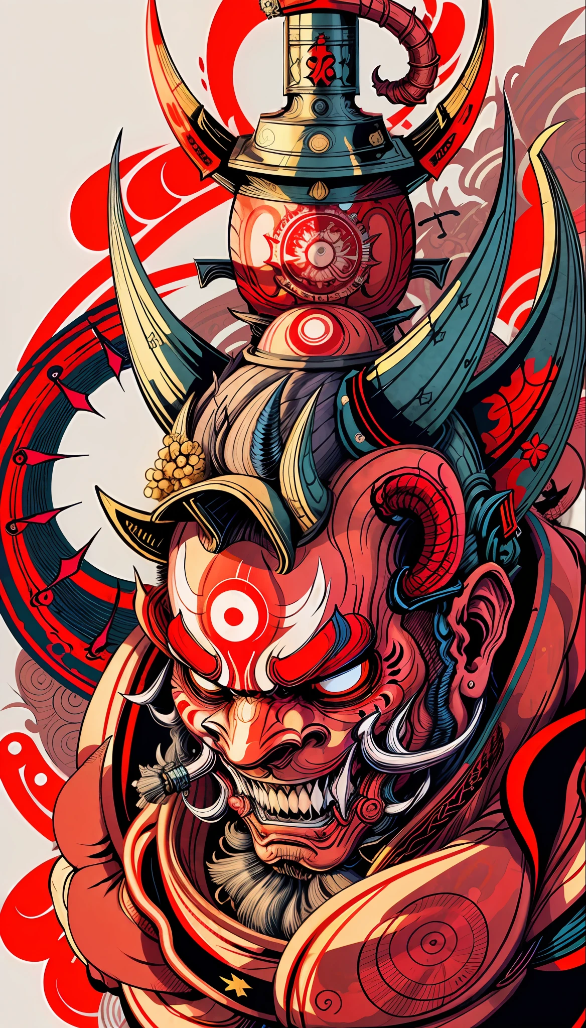 Hannya mask style of 0mib, ilustrador, Obra maestra, alta calidad, 8k, alta resolución, alto detallado, japonés, samurai