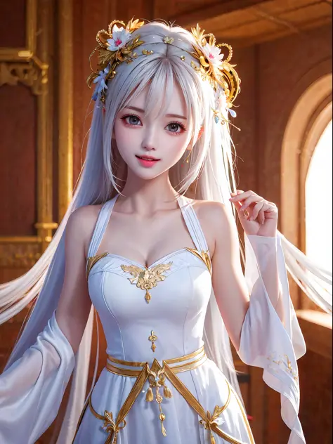 ulzzang-6500-v1.1, (raw photo:1.2), (photorealistic:1.4), beautiful  detailed girl holding her perfect large breasts, white hair and blue eyes -  SeaArt AI