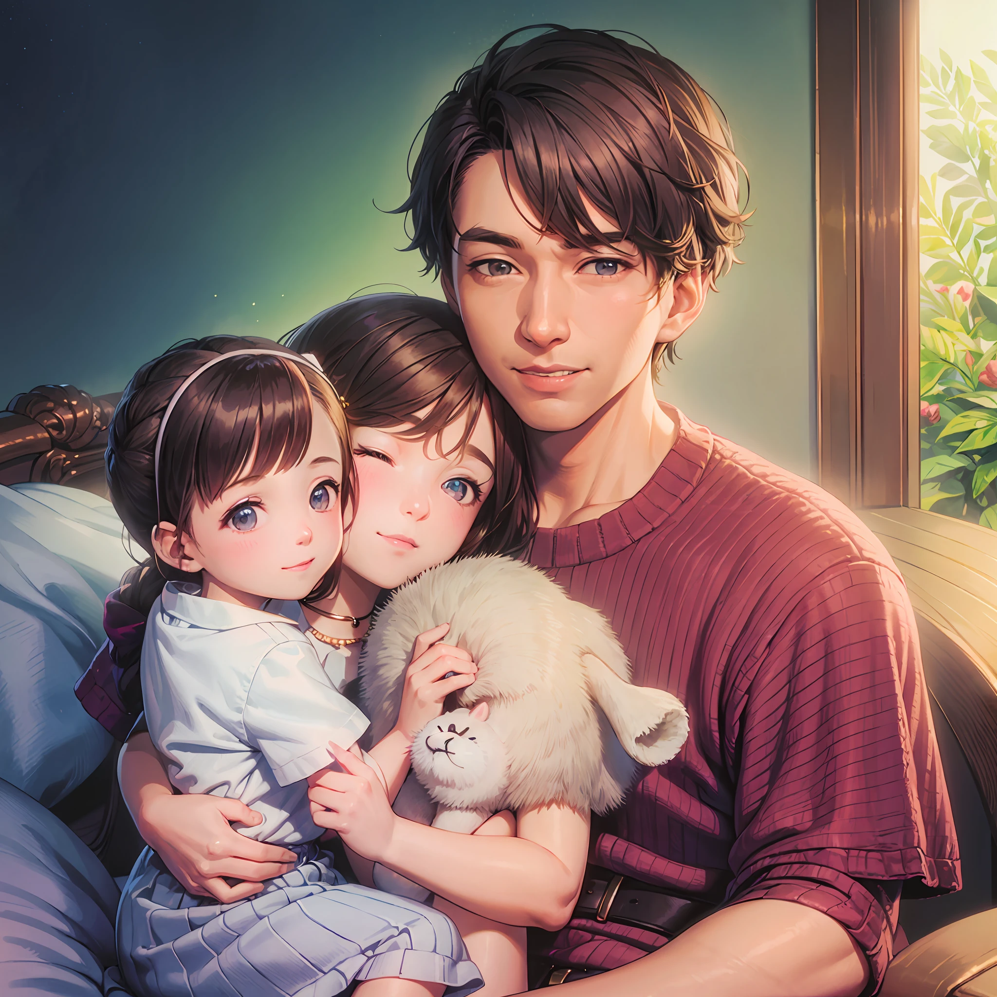 Mom and Dad are smiling with their cuddles holding the cute little girl --auto --s2