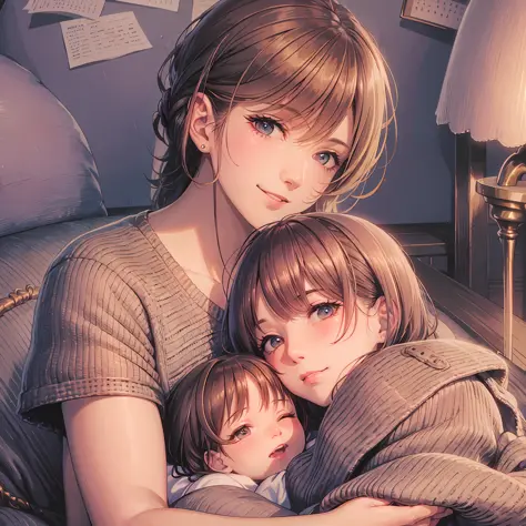Mom and Dad are smiling with their cuddles holding the cute little girl --auto --s2