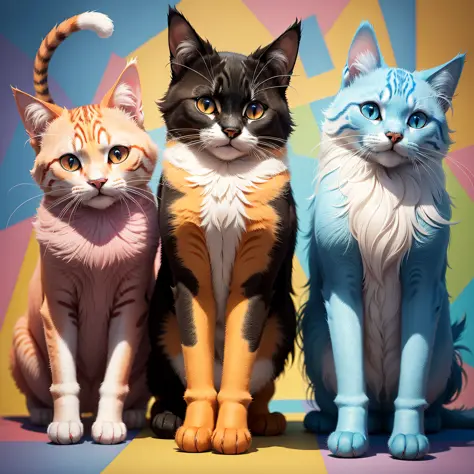 cats and dog together colorful background