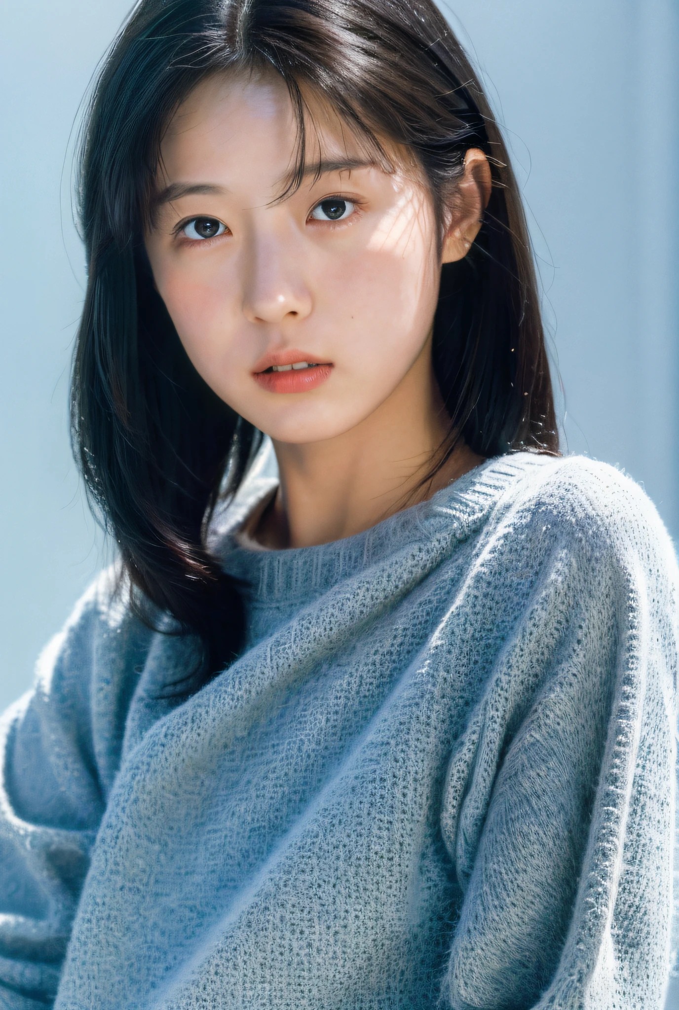 (masterpiece, realistic, ultra high res, high quality:1.2),
1girl, (young),(no make-up), black hair,
portrait, old photo, 80s style , dynamic pose, studio,
((akinanakamori))