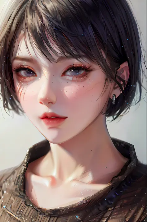 Close up portrait of woman with short hair and necklace, cute realistic portrait, stunning anime face portrait, beautiful anime ...