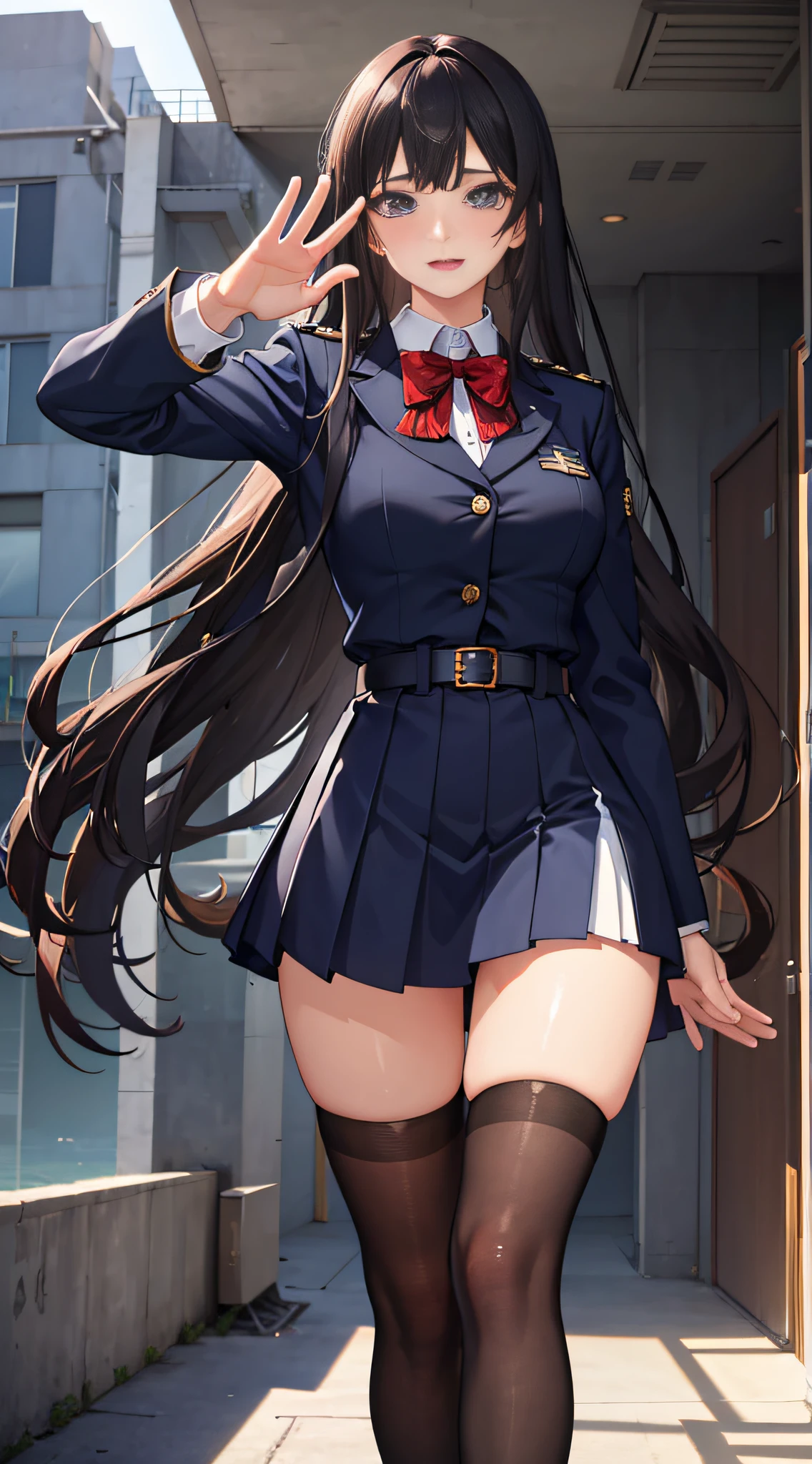 1 Female, 1 Male, School Uniform, Parting, Farewell, Waving, Tears Masterpiece, Best Quality, 8k, Highly Detailed Face and Skin Texture, Detailed Eyes, Wet Body, Long Hair, NSFW