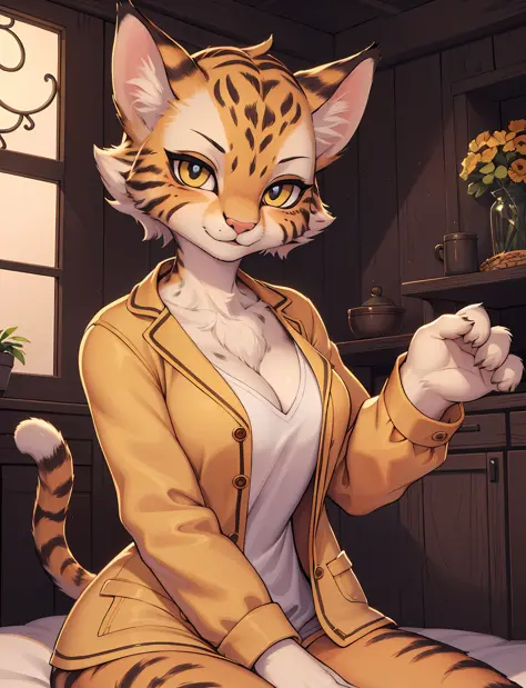 (hi res), ((masterpiece)) , ((best quality)), illustration, girls, pajamas, cheetah, felid, feline, khajiit, mammal, pantherine,...