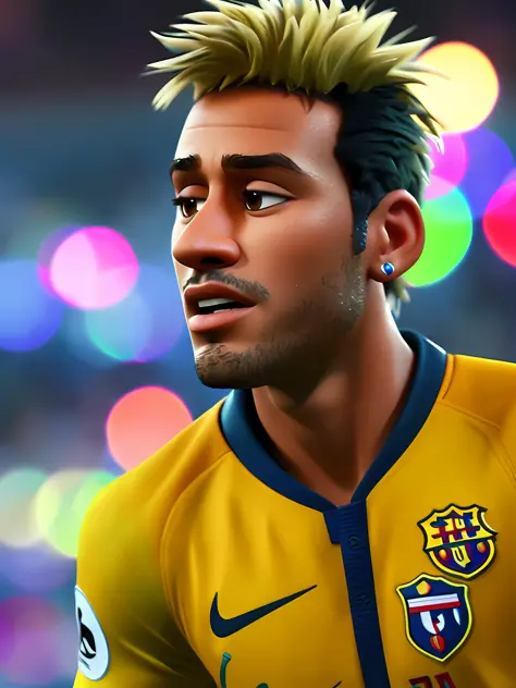 neymar jr, (pixar style) (masterpiece:1.2) (bokeh) (best quality) (detailed skin) (detailed texture) (8k) (claymation) (cinemati...