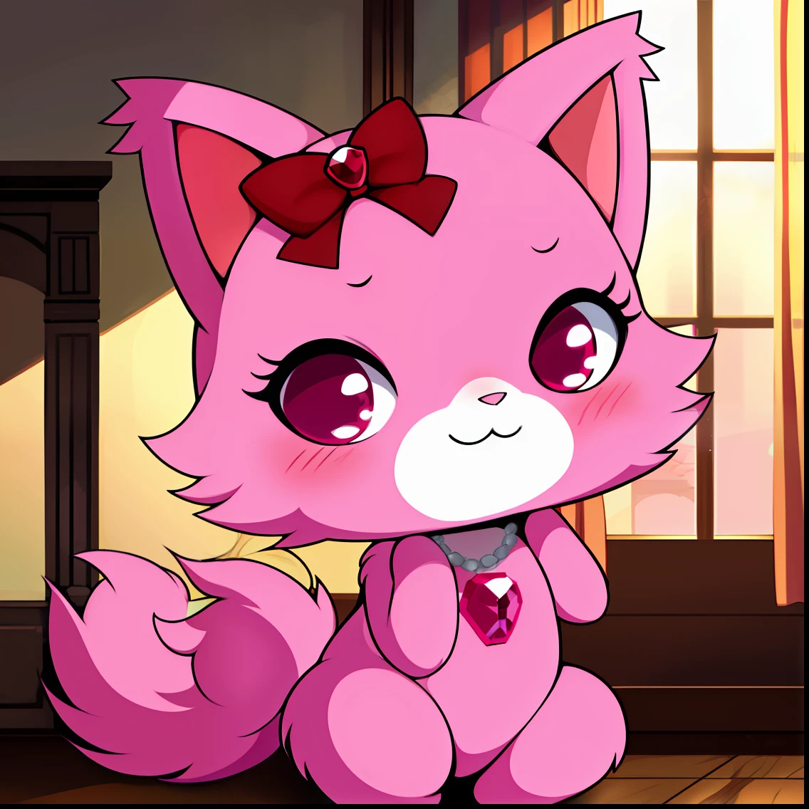 4k, masterpiece, anime cat, 1girl, cat, pink cat, Garnet, Garnet3.0(FurryHaven), animal, Persian cat, body fur, neckless, jewelry, child, chibi,