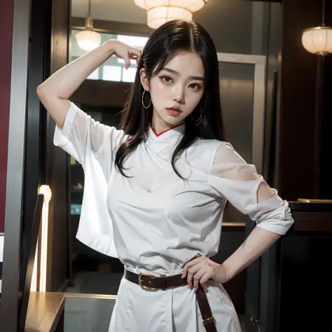 araffe asian woman in a white shirt and black and red belt, beautiful south korean woman, korean girl, portrait of female korean...