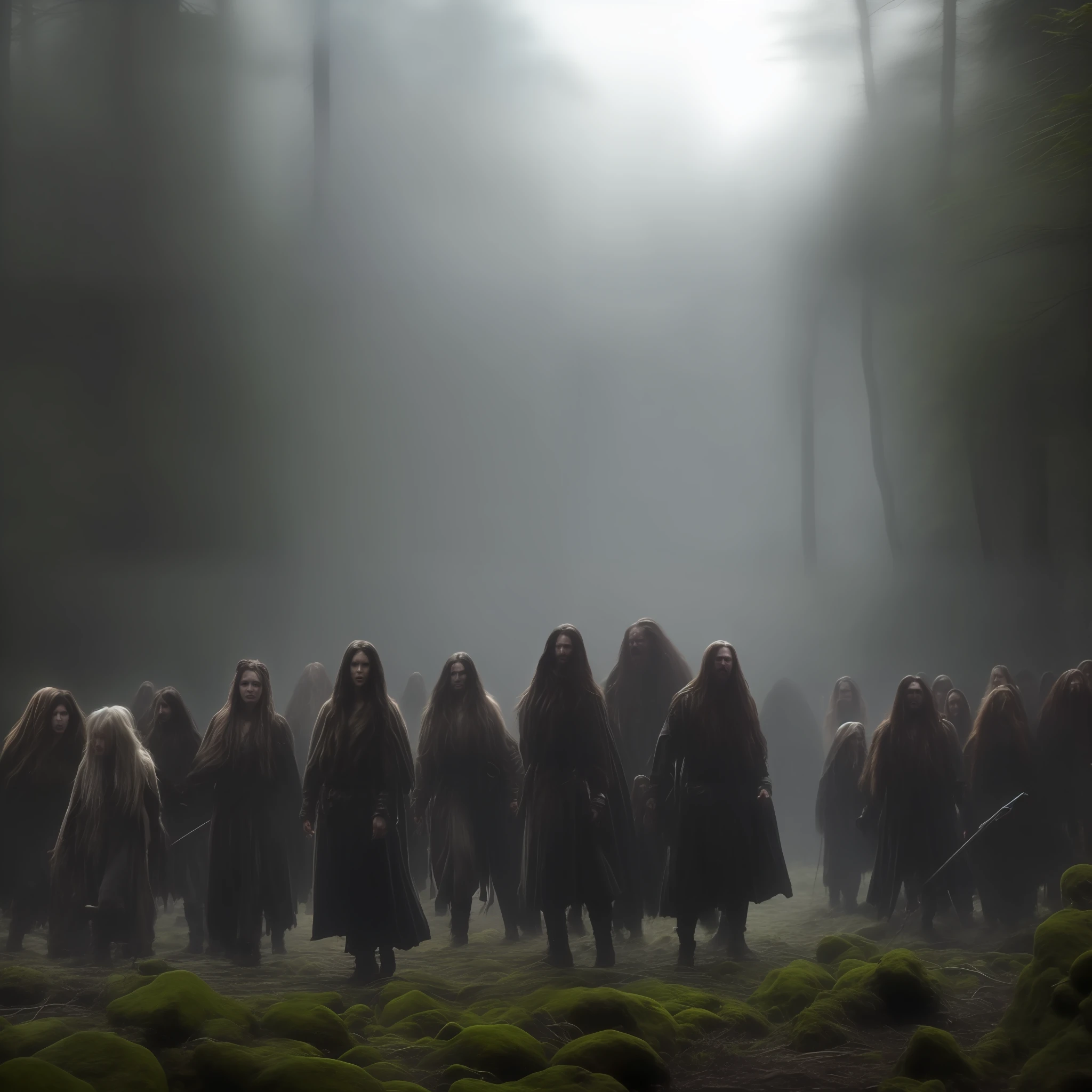 SDArt mds long-haired wildlings, more than 30 individuals, deep in the forest, inaccessible