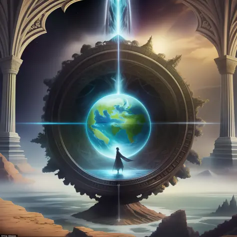 Creation of the dark fantasy world by the gods, principle, light, waters, heavens, earth, elements of nature