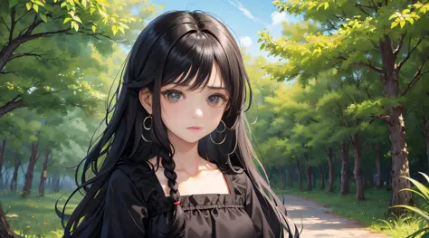 Li Na angry, pouting small mouth, background is outside the countryside, (Li Na: long hair, black hair, curly hair, simple earrings, big eyes, casual wear, dress, 21 years old), stereogram, anime, UHD, textured skin, high quality, high detail --auto --s2