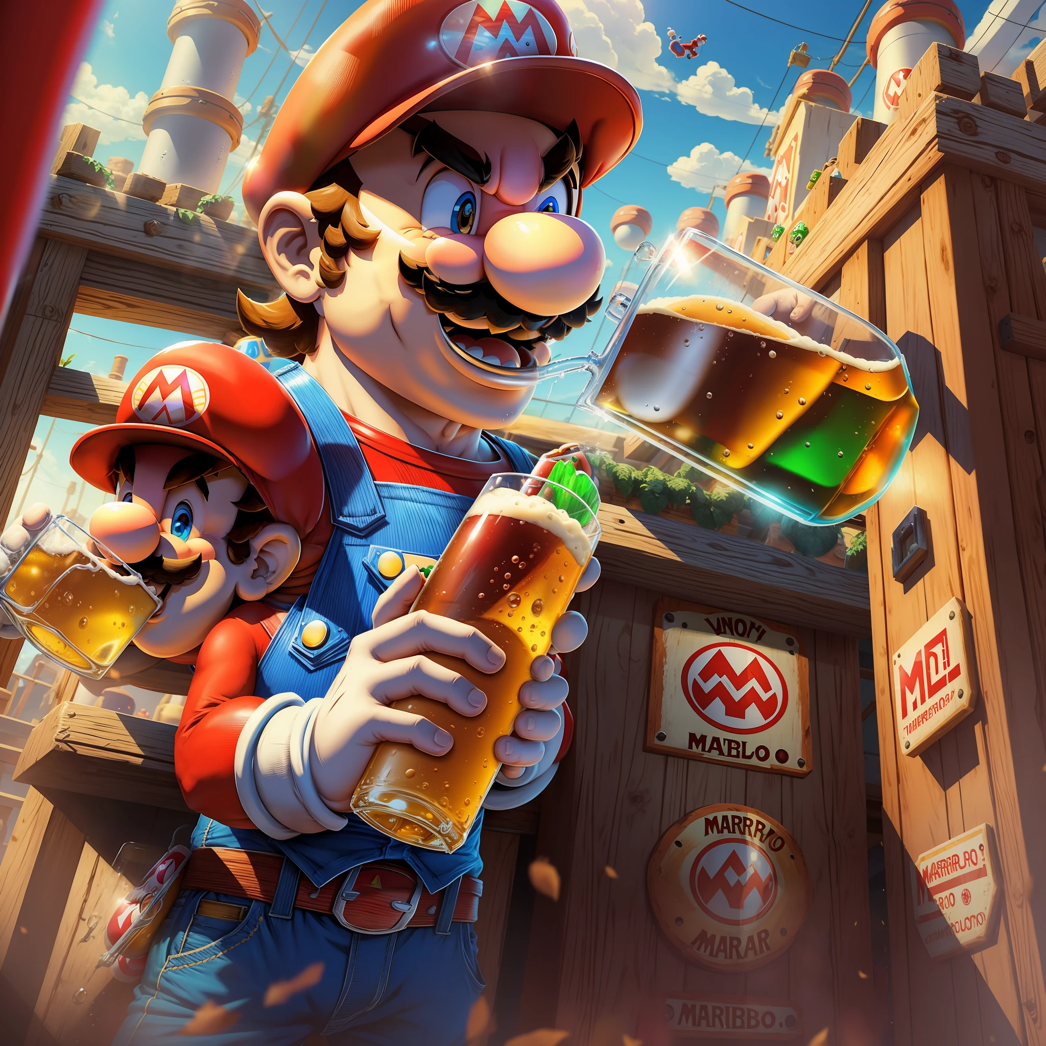 Super Mario drinking beer - SeaArt AI