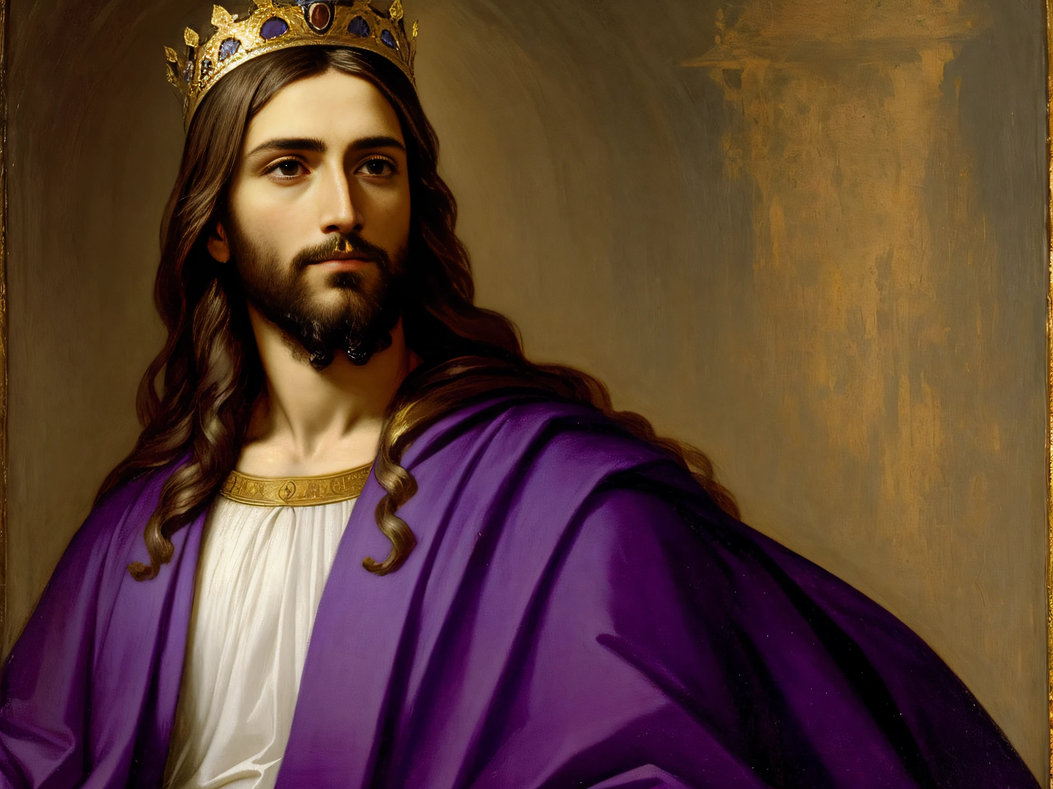 Portrait of Jesus Christ in purple clothing and a papal tiara on his ...