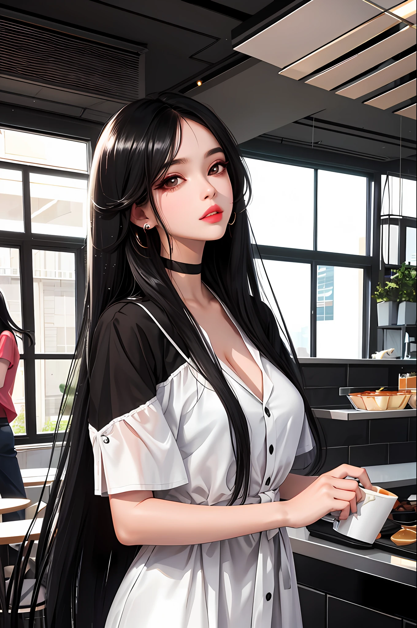 Anime girl in a maid outfit holding a cup of coffee - SeaArt AI