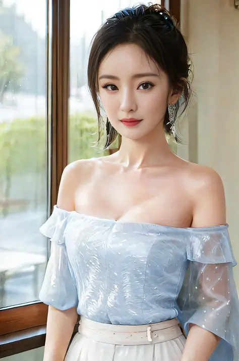 Yang Mi, a beautiful and charming woman in fashion trends, gentle and lovely Chinese beautiful woman, delicate and sexy collarbo...