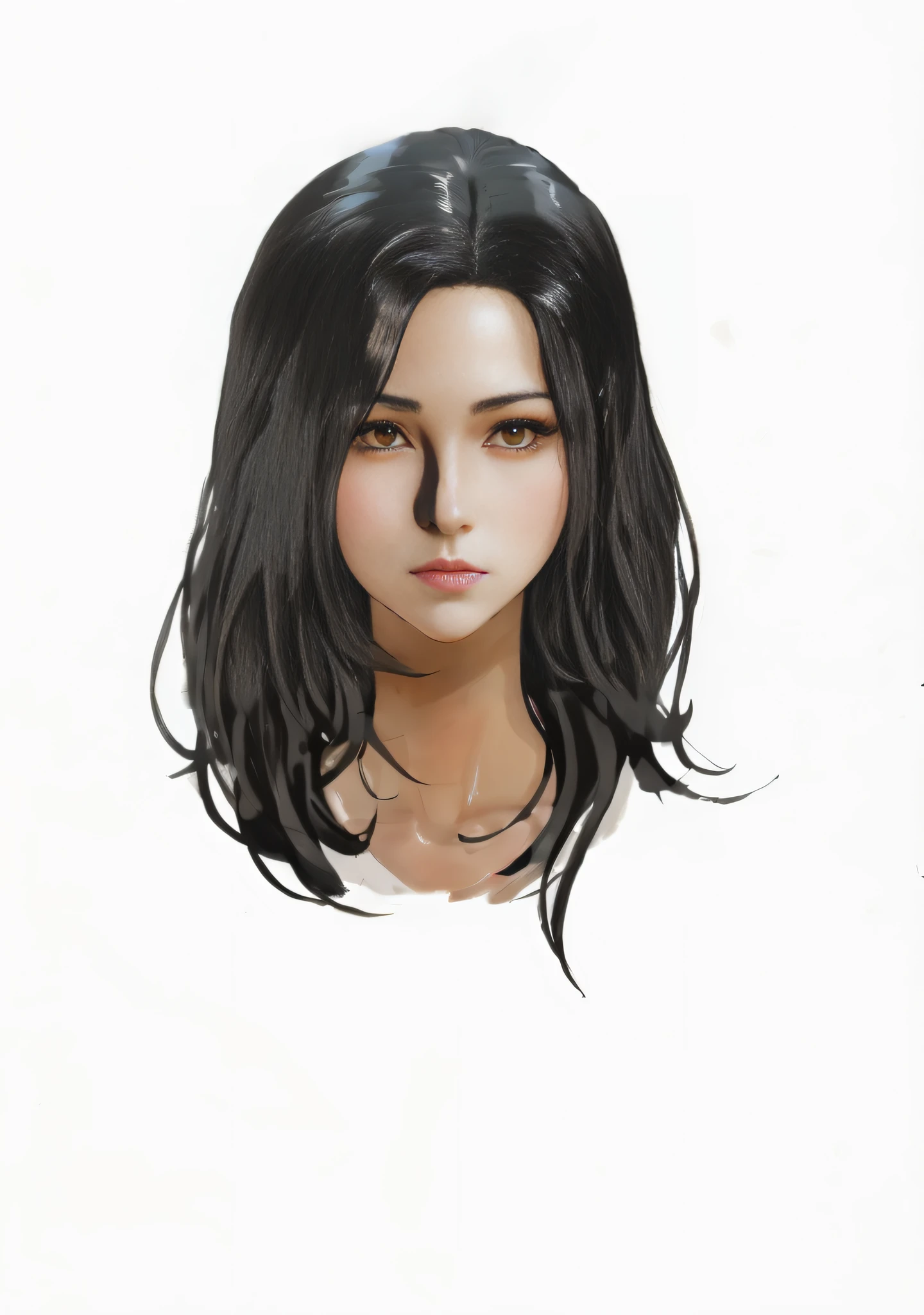 Anime Girl avec de longs cheveux noirs et une chemise blanche, portrait de femme animée, face anime portrait, anime style portrait, dans le style artistique de Bowater, style anime semi-réaliste, portrait de personnage d&#39;anime, anime portrait, portrait d&#39;un visage féminin, portrait demi-corps, dans un style anime, Portrait d&#39;une fille animée, portrait détaillé du personnage, personnage de style anime