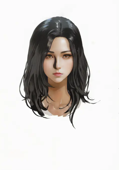 anime girl with long black hair and a white shirt, portrait of anime woman, face anime portrait, anime style portrait, in the art style of bowater, semirealistic anime style, anime character portrait, anime portrait, potrait of a female face, halfbody port...