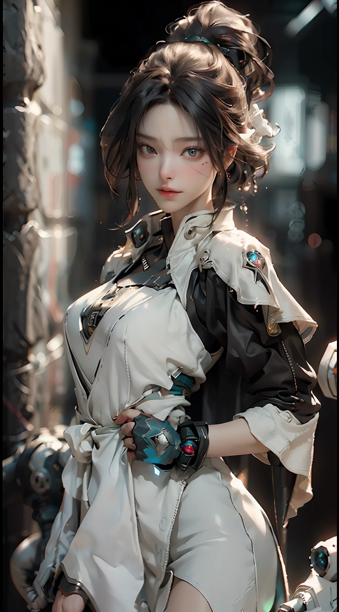 ((Best quality)), ((masterpiece)), (detailed:1.4), 3D, an image of a beautiful cyberpunk female,HDR (High Dynamic Range),Ray Tracing,NVIDIA RTX,Super-Resolution,Unreal 5,Subsurface scattering,PBR Texturing,Post-processing,Anisotropic Filtering,Depth-of-field,Maximum clarity and sharpness,Multi-layered textures,Albedo and Specular maps,Surface shading,Accurate simulation of light-material interaction,Perfect proportions,Octane Render,Two-tone lighting,Wide aperture,Low ISO,White balance,Rule of thirds,8K RAW,