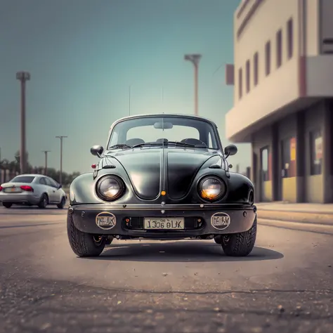 black beetle around gas station, (atompunkstylesd15:1.0), (masterpiece:1.2) (photorealistic:1.2) (bokeh) (best quality) (detaile...