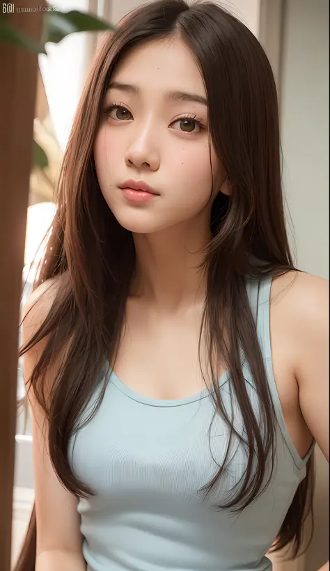 Asian woman with long hair arav posing for photo, colorful tank top, gorgeous korean woman, korean girl, beautiful south korean ...