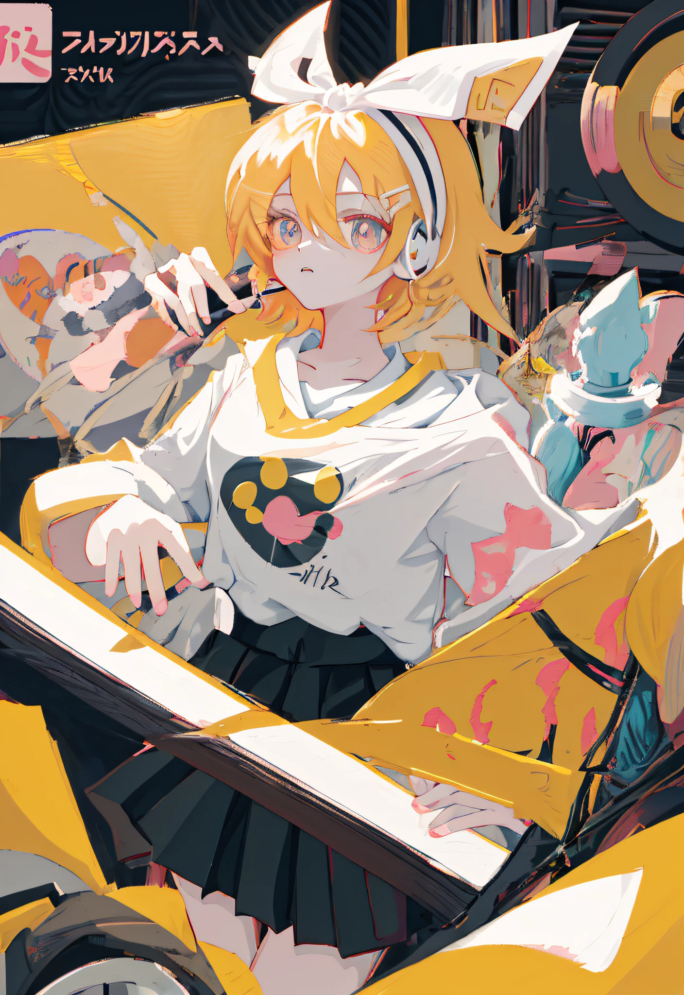 anime girl with earphones and a white shirt, made with anime painter studio, painted in anime painter studio, anime style portrait, flat anime style shading, anime style character, anime artstyle, retro anime girl, anime stylized, anime styled, kagamine rin, misty from pokemon, digital anime illustration, anime style illustration, anime character portrait, anime portrait