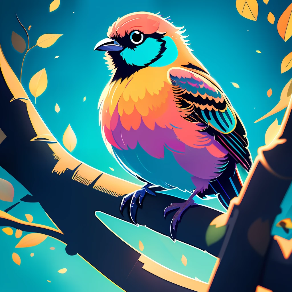 Una ilustración vectorial de un pájaro en estilo artístico, iluminado por luz natural, capturado por una cámara DSLR, con colores vibrantes y materiales de textura suave, en tamaño mediano, con una amplia profundidad de campo, Calidad sorprendente y estilo contemporáneo