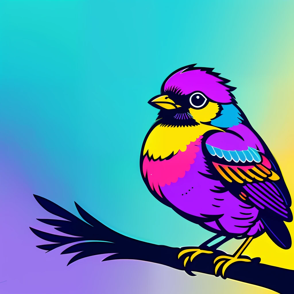 Una ilustración vectorial de un pájaro en estilo artístico, iluminado por luz natural, capturado por una cámara DSLR, con colores vibrantes y materiales de textura suave, en tamaño mediano, con una amplia profundidad de campo, Calidad sorprendente y estilo contemporáneo