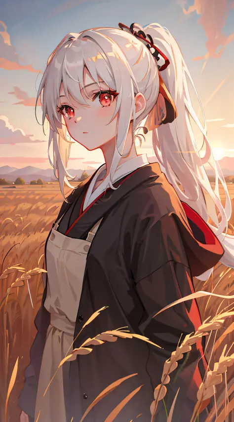 Masterpiece, Superb Style, Beautiful Anime Style, Shoujo, Super Delicate Face, Stunning Face, 1girl, Portrait, White Hair, Ponyt...