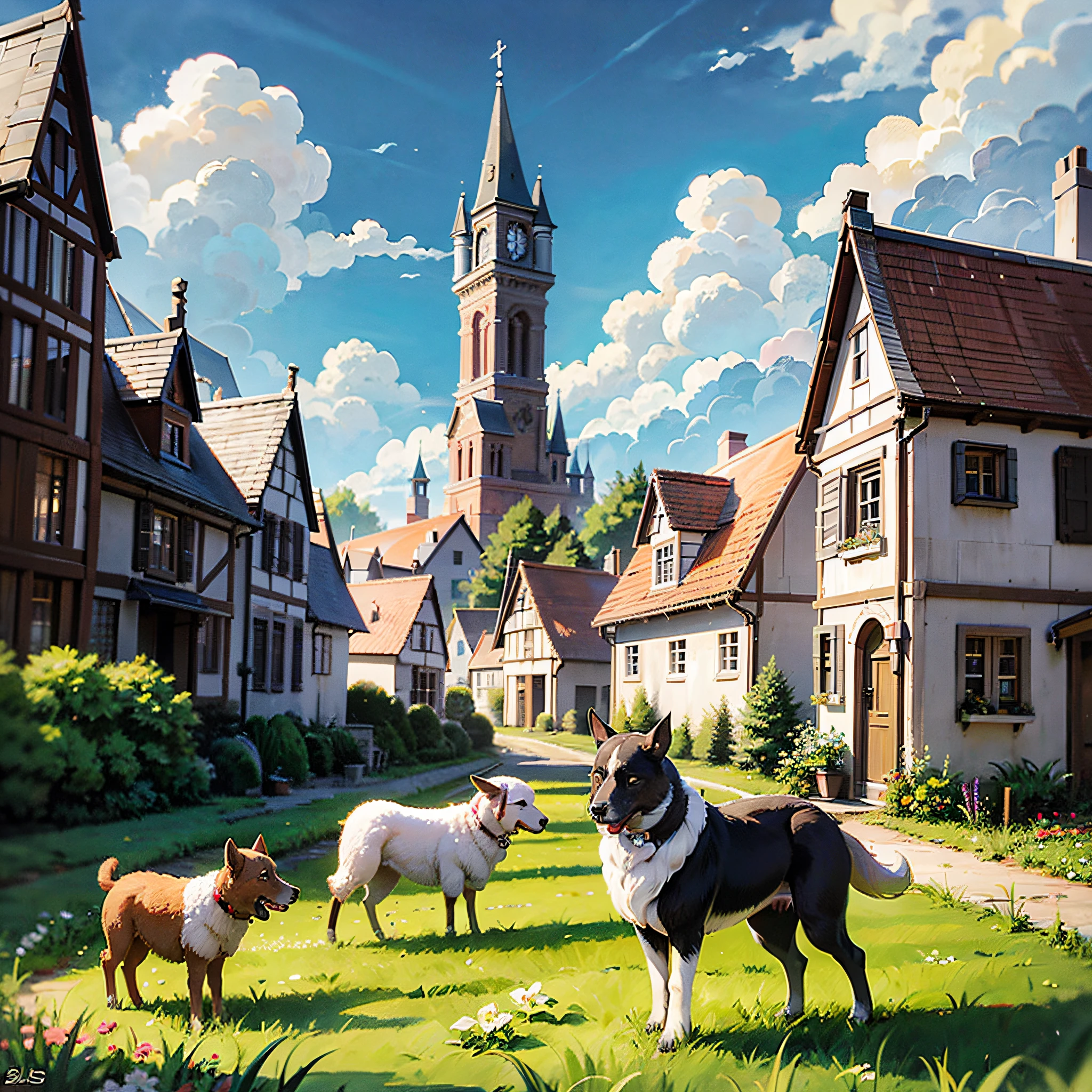 Image of a Belgian rural setting, with pastures and sheep, representing the origin of the Malinois as a herding dog. --auto --s2