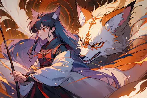 The painting depicts Kikyo in Inuyasha and the large demon fox behind her, and the picture is full of mystery and power.

Kikyo ...