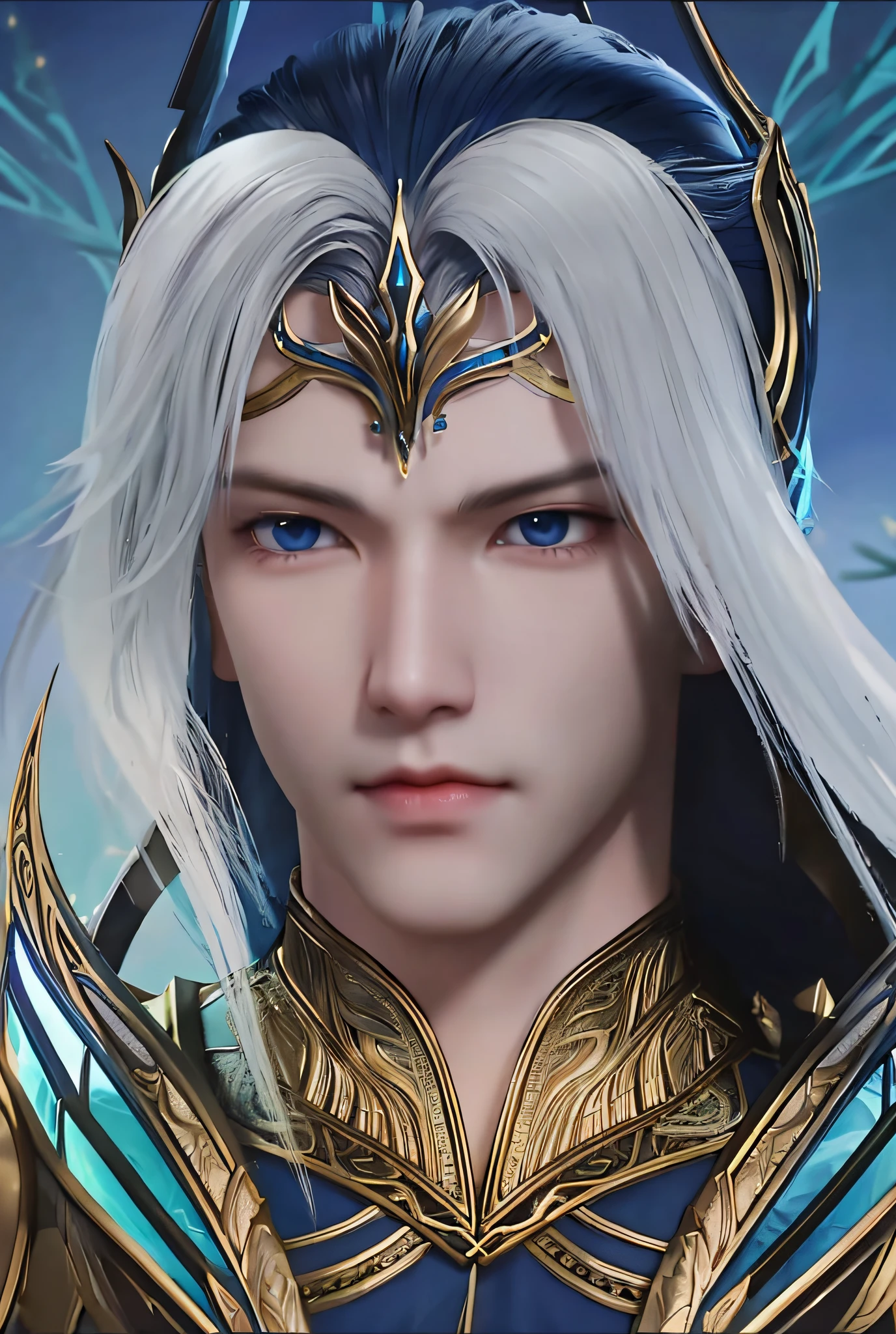 a close up of a person with a white hair and blue eyes, zhao yun, heise jinyao, loong, lineage 2 revolution style, inspired by Huang Shen, game cg, portrait of dragoon, xianxia hero, guan yu, yanjun chengt, high detail of the face, unreal engine render saint seiya, attractive male deity