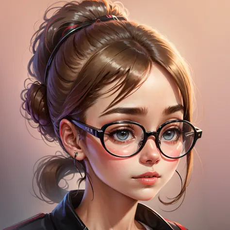 Female, round face, with glasses, high ponytail --auto --s2