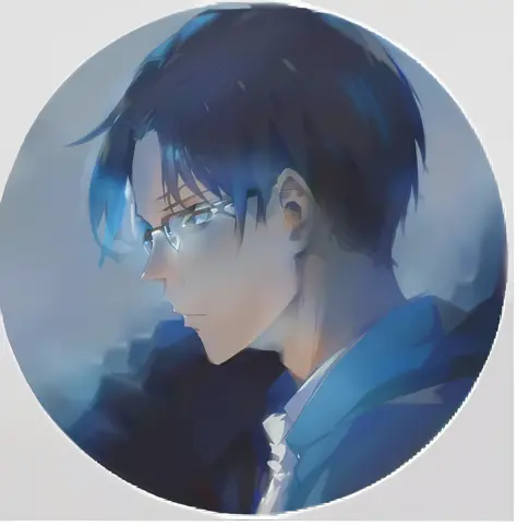 arafed picture of a man with blue hair and glasses, levi ackerman, portrait of eren yeager, male anime character, eren yeager, (...