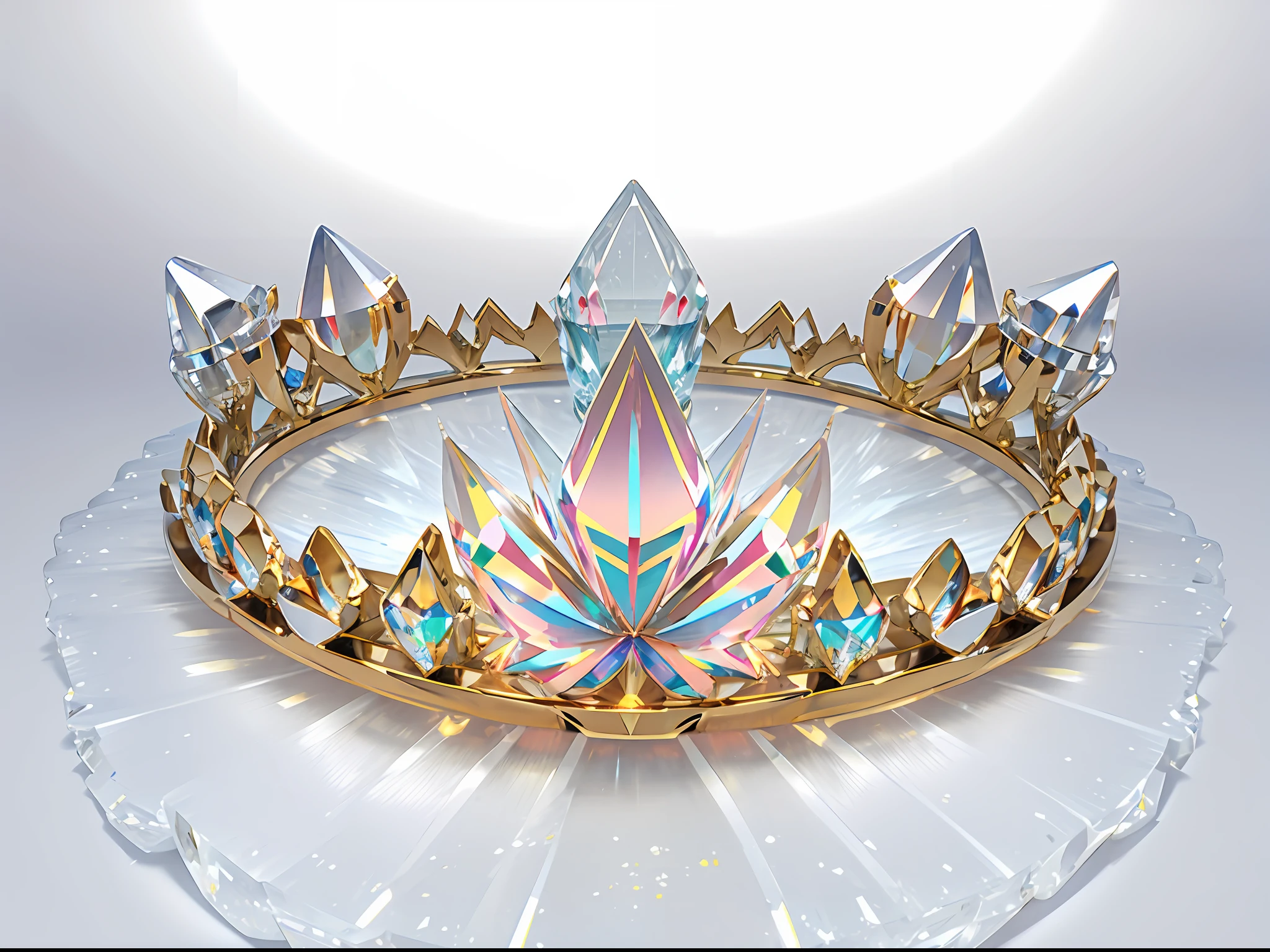 8k, (primer plano de la corona), perspectiva positiva!! , con una corona de diamantes sobre fondo blanco, alas de diamante!! ,(((((Ring corona)))),(White corona))))),(cristal blanco)))),((Left and Right Symmetrical corona)),(Slender corona)))),(lineas suaves)),Gorgeous and vistoso,(((vistoso)), diamantes complejos, Ultra-realistic Fantasy corona, Crystal corona, Crystal corona, White Laser corona, corola de cristal, Floating corona, (trazado de rayos), ((fondo limpio)), corona, Flower corona, corona, Giant Diamond corona, Tocado de diamantes, increíble corona de flores, corona de diamantes --auto --s2