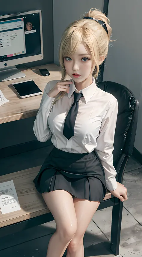 High quality, best quality, masterpiece, 8K, ultra-real, ridiculous, vibrator in panties, 1 girl, office, blonde, business suit,...