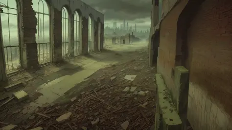 There is a picture of a city, in a ruined cityscape, destroyed cityscape, outdoor ruined cityscape, a city in ruins in the background, a post-apocalyptic city, a post-apocalyptic view, a destroyed city, an apocalyptic city, a ruined city in the background,...