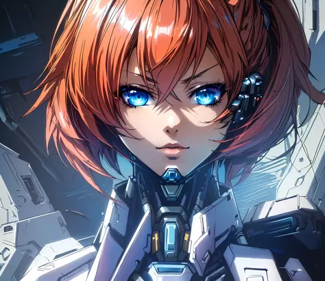 red hair and blue eyes, digital cyberpunk anime art, advanced digital anime art", perfect anime cyborg woman, portrait anime spa...