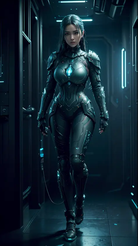 ((Best quality)), ((masterpiece)), (detailed:1.4), 3D, an image of a beautiful cyberpunk female with all black armour,HDR (High ...