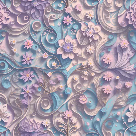 flat style wallpaper, vector style floral vine pattern with pastel color tones including old pink, pastel blue, light blue, beig...