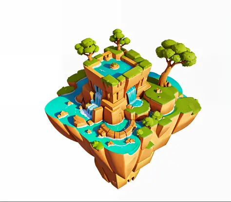 Anthill shaped empty island, floating in the air, close-up of islet with waterfall and trees, 3 d rendering stylized, isometric game assets, isometric island in the sky, stylized 3d rendering, 3 d stylized scene, stylized 3 d, high quality low poly art