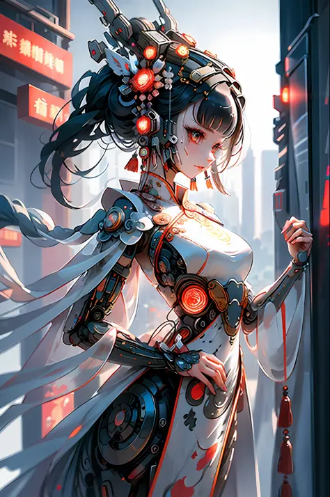 A beautiful girl, full body, clear facial features, amazing facial features, ancient Chinese costumes, Chinese cyberpunk, cyberp...