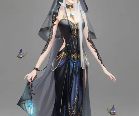 anime - style image of a woman dressed in a black dress and veil, beautiful and elegant elf queen, beautiful celestial mage, astral witch clothes, human :: sorceress, fantasy art style, clothes themed on a peacock mage, shadowverse character concept, a bea...