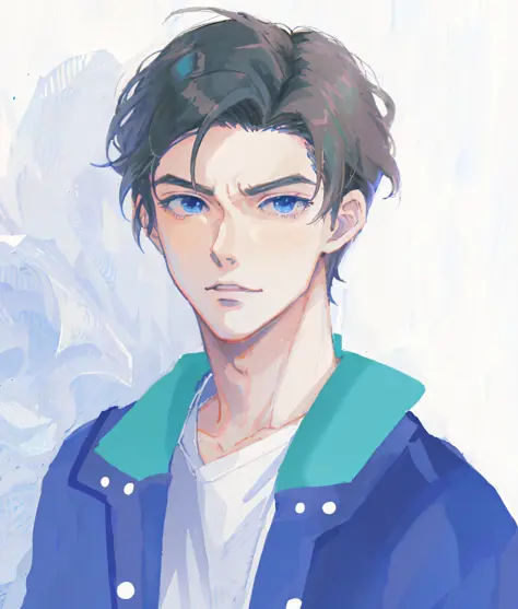there is a man with a blue jacket and white shirt, anime handsome man, anime portrait of a handsome man, handsome guy in demon s...