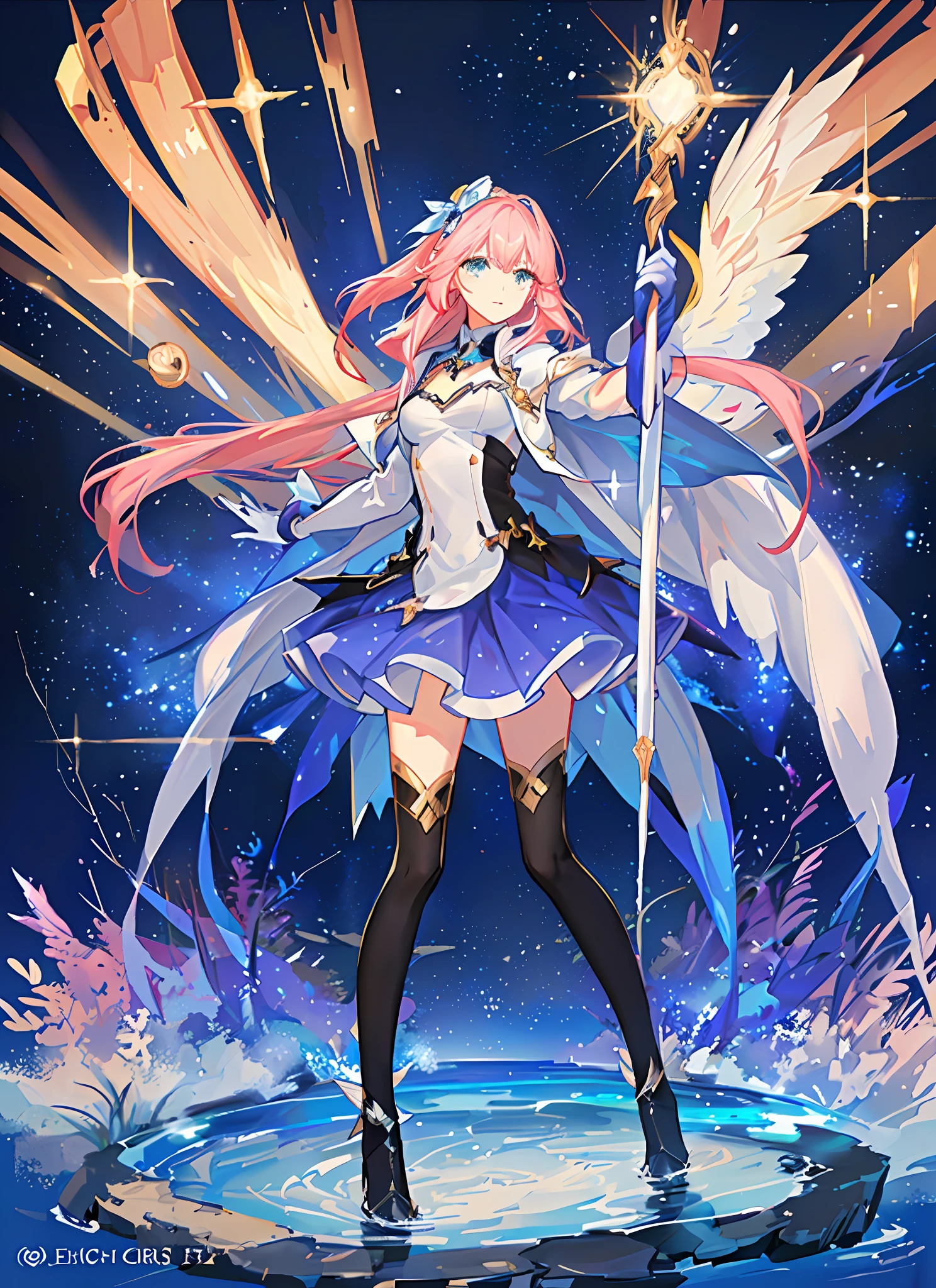 Magical Girl)), ((Gorgeous Starry Sky Background), ((Ultra Detailed)), (Best Illustration), ((Cinematic Lighting)), Dynamic Angle, Floating, Fine, (Glitter: 1.2), (Glow: 1.2), (Glow: 1.2), (Glow: 1.2), (Glow: 1.2), (Exquisite), (Illustration: 1.2), (Animation Style), (Solo), Pretty Detailed Emoji, (Cute Face: 1.3), (Big Eyes)), Color Hair, (Long Hair: 1.2), (Flowing Hair: 1.2), (Magical Girl Costume), Details, (Shiny Wand: 1.3), (Magic Effect: 1.3), (Flowing Dress: 1.2), (Cute Boots: 1.1), (Twinkle: 1.2), (Glow: 1.2), (Glow: 1.2) , (sparkle:1.2), (sparkle:1.2), (sparkle:1.2), (shimmer: 1.2)