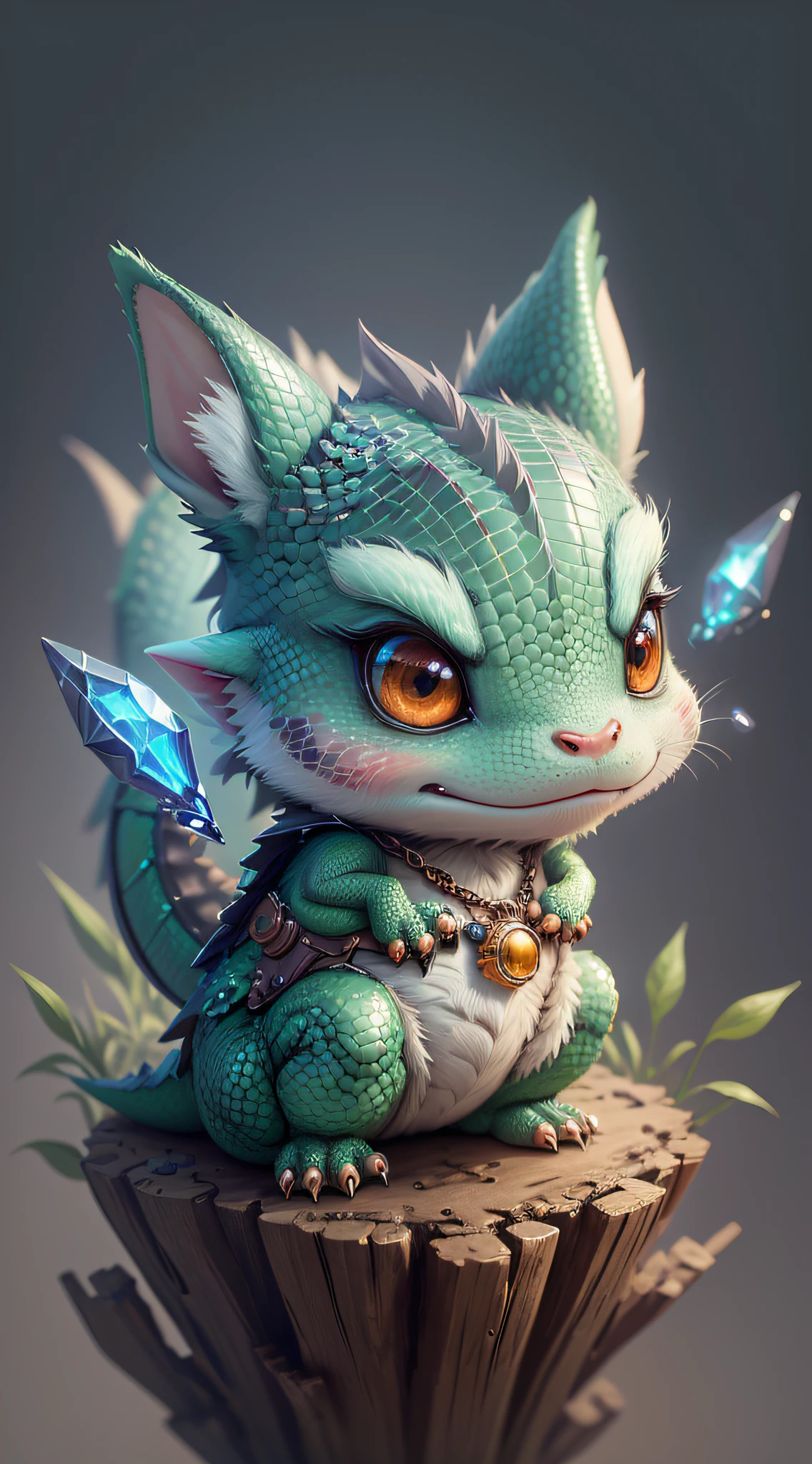 Gorgeous tiny hyperrealistic dragon with realistic eyes and bright different colors taking care of a necklace, Chibi, adorable and cute, logo design, cartoon, cinematic lighting effect, charming, 3D vector art, cute and quirky, fantasy art, bokeh, hand drawn, digital painting, soft lighting, isometric style, 4K resolution, photorealistic rendering, highly detailed cleaning, vector image,  photorealistic masterpiece, professional photography, simple space scenery, isometric, vibrant vector