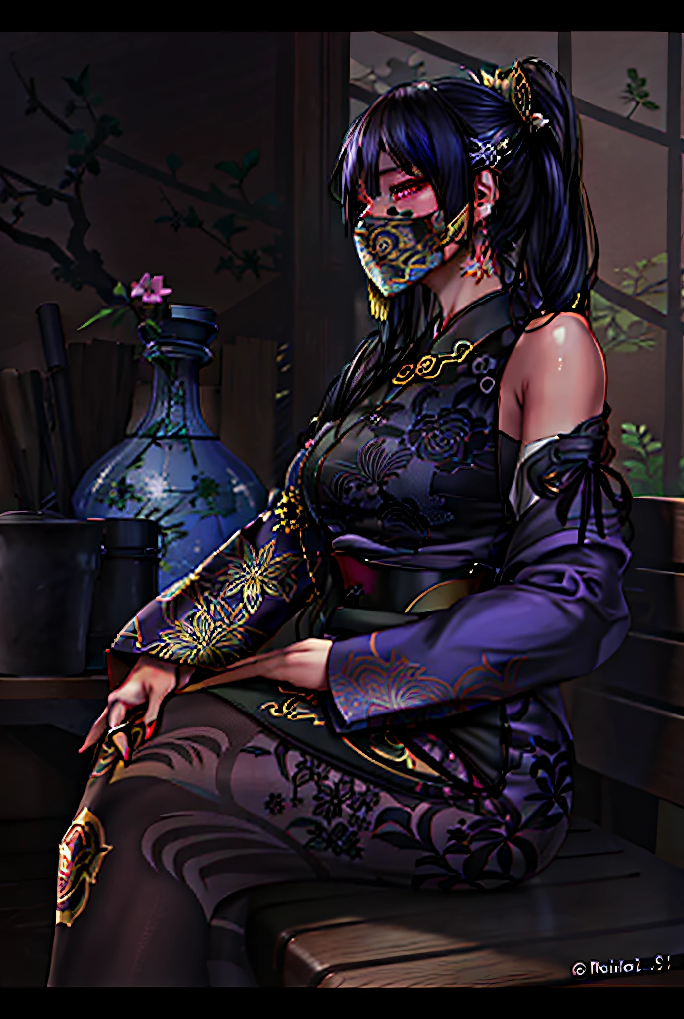 there is a woman sitting on a bench with a bird, cyberpunk geisha, highly detailed exquisite fanart, inspired by Kawabata Ryūshi, inspired by Kanō Hōgai, commission for high res, artwork in the style of guweiz, detailed fanart, dishonored inspired, realistic artstyle, inspired by Edo Murtić --auto --s2