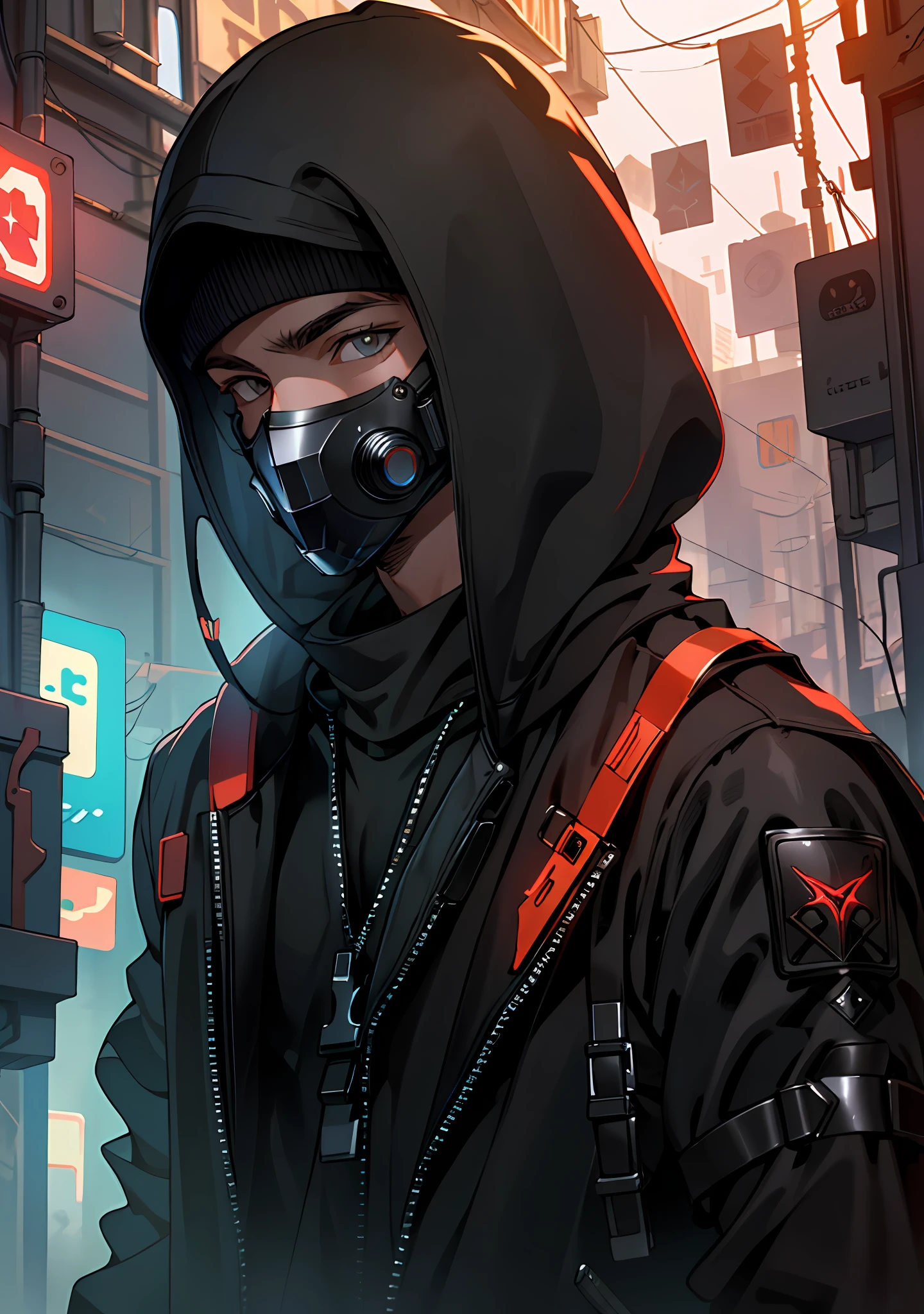 ultra detail, high resolution, ultra detailed, best quality, amazing, top quality, extremely detailed CG unity 8k wallpaper, cinematic lighting, cyberpunk, dark boy, trash gang facemask