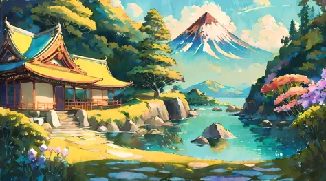 (Best quality),(masterpiece),(ultra detailed),(high detailed),(extremely detailed),Subject: Anime-Inspired Scenic Gouache Painti...