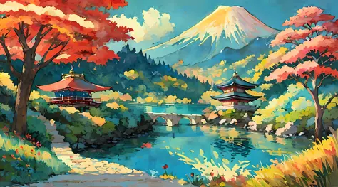 (Best quality),(masterpiece),(ultra detailed),(high detailed),(extremely detailed),Subject: Anime-Inspired Scenic Gouache Painti...