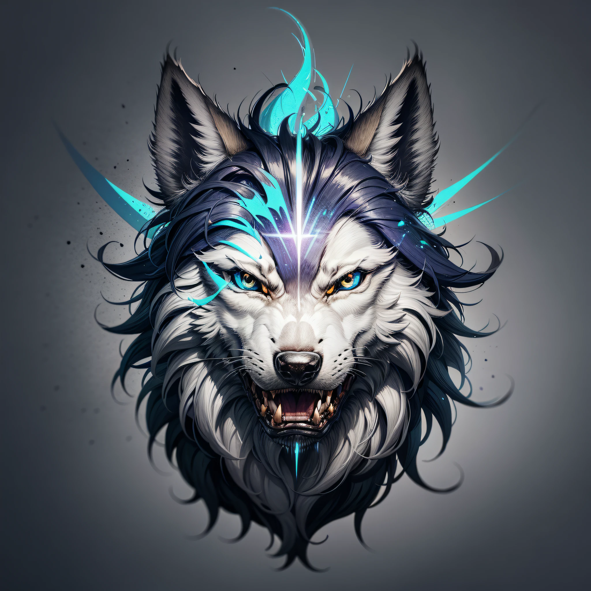 늑대 텍스트가 있는 로고, 늑대 라인 아트 로고, 흰 바탕, 밝은 파란색, 최소 및 순수 — Wolf --auto --s2
